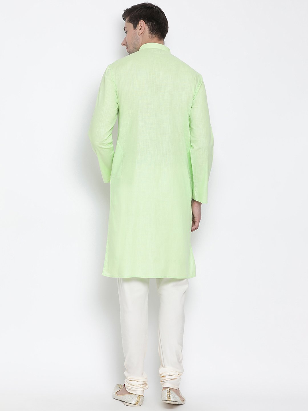 Men's Light Green Cotton Linen Blend Kurta and Pyjama Set - Vastramay