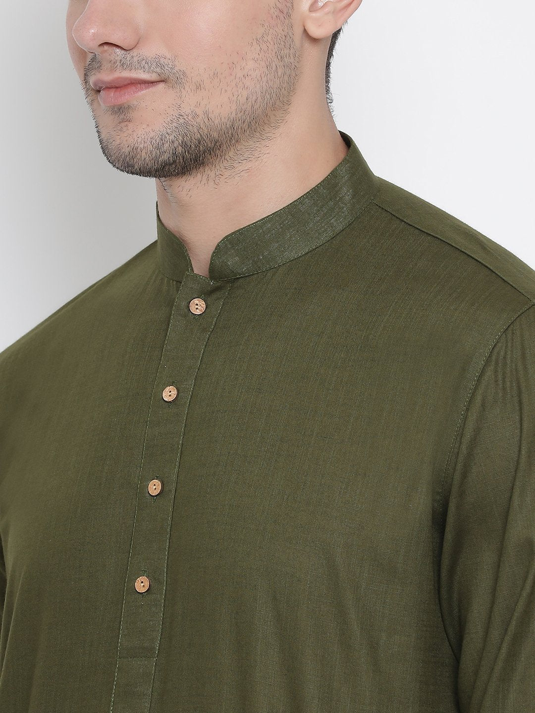 Men's Green Cotton Linen Blend Kurta - Vastramay