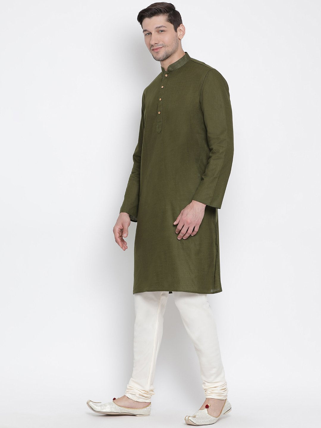 Men's Green Cotton Linen Blend Kurta and Pyjama Set - Vastramay