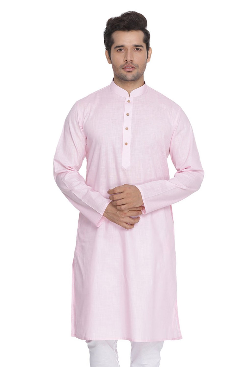 Men's Pink Cotton Linen Blend Kurta - Vastramay