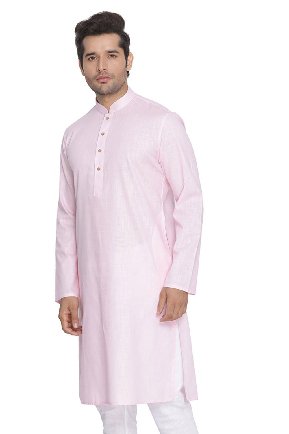 Men's Pink Cotton Linen Blend Kurta - Vastramay
