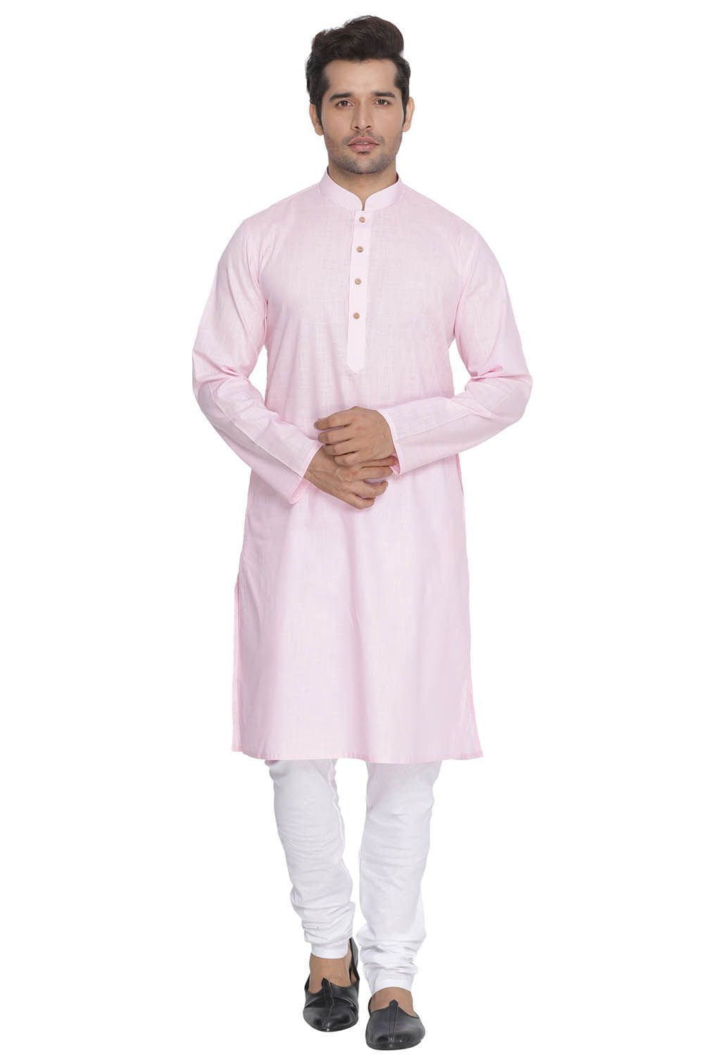 Men's Pink Cotton Linen Blend Kurta and Pyjama Set - Vastramay