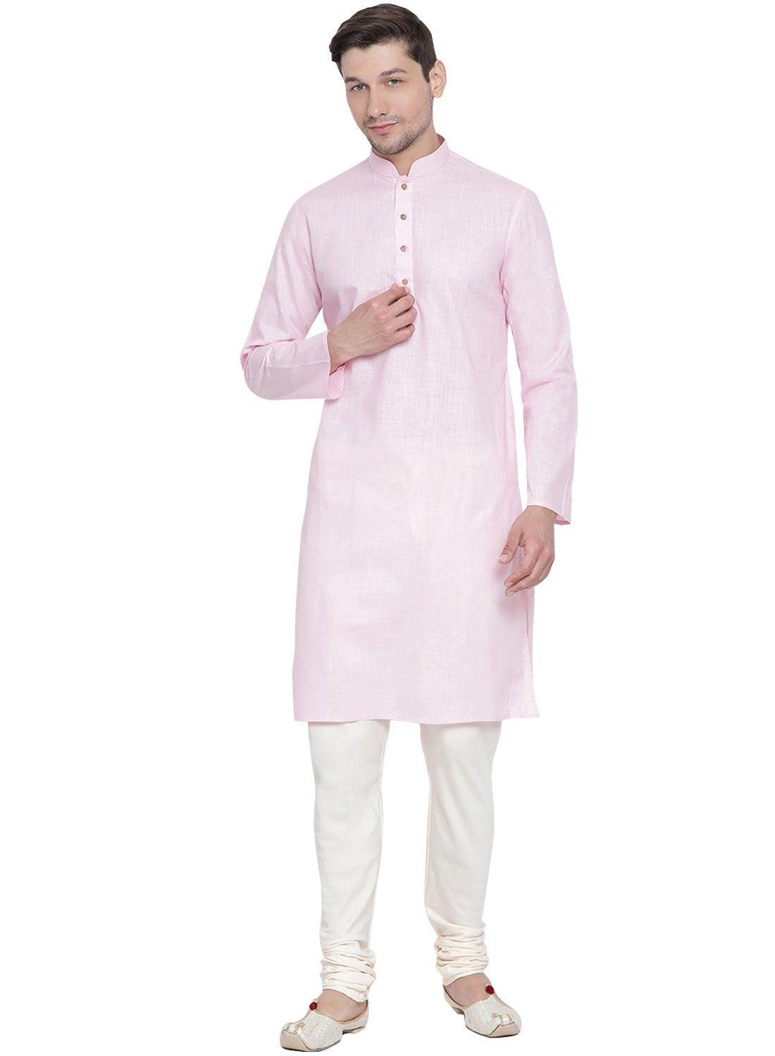 Men's Pink Cotton Linen Blend Kurta and Pyjama Set - Vastramay