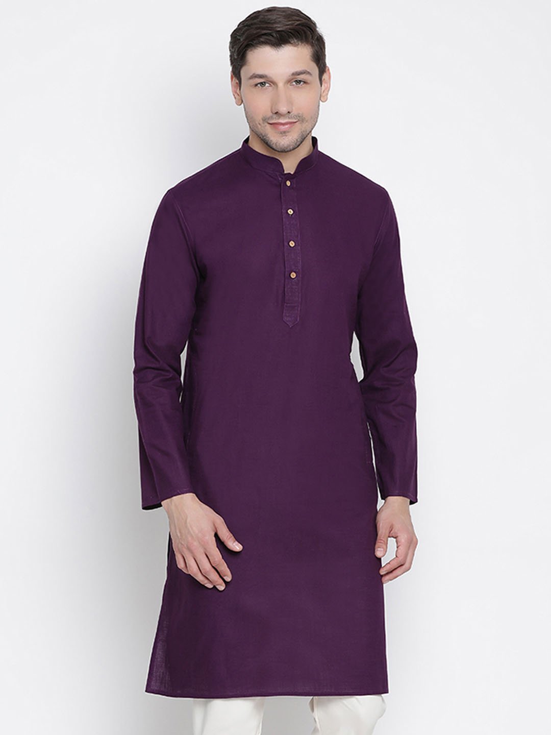 Men's Purple Cotton Linen Blend Kurta - Vastramay