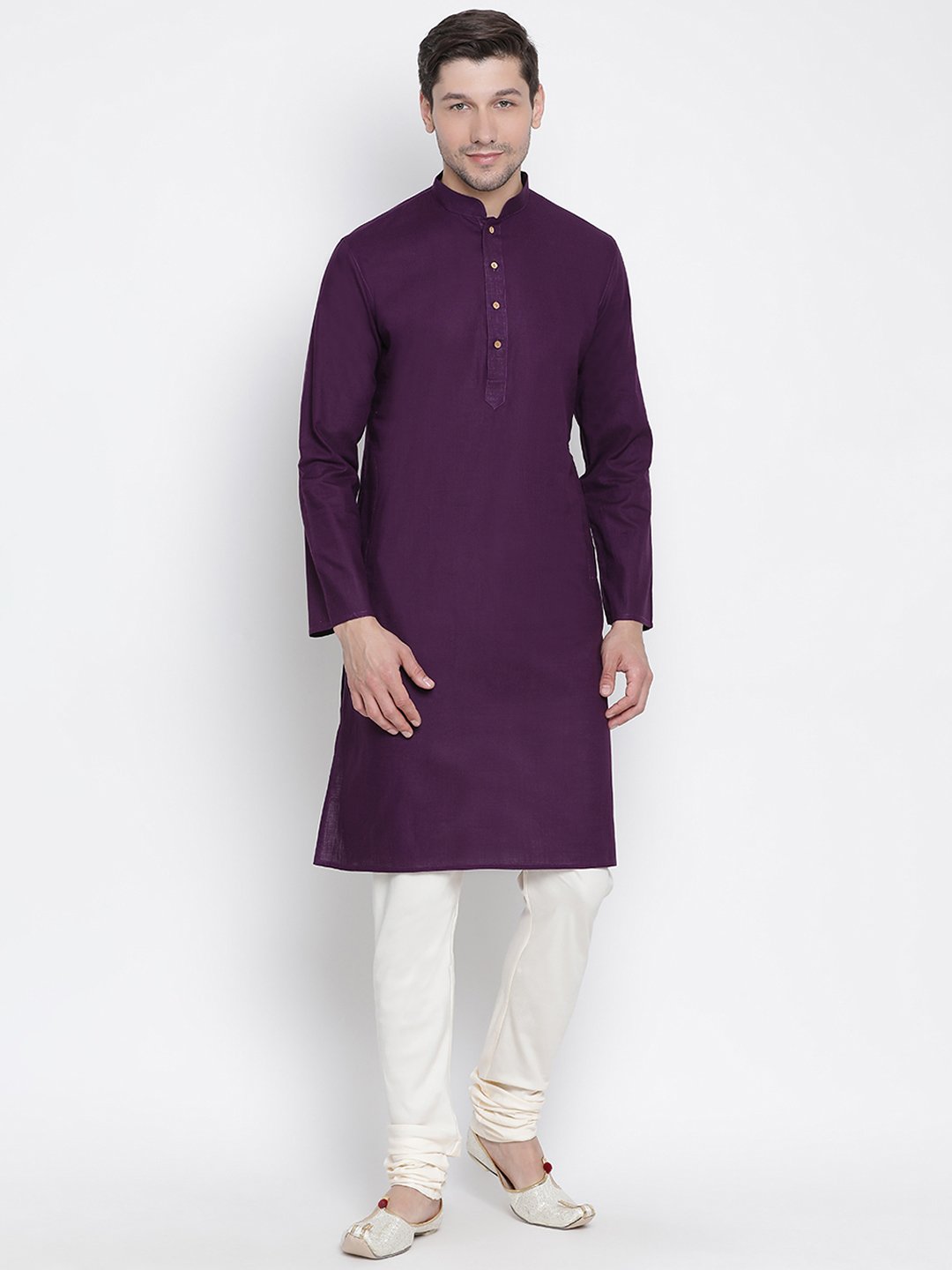 Men's Purple Cotton Linen Blend Kurta - Vastramay