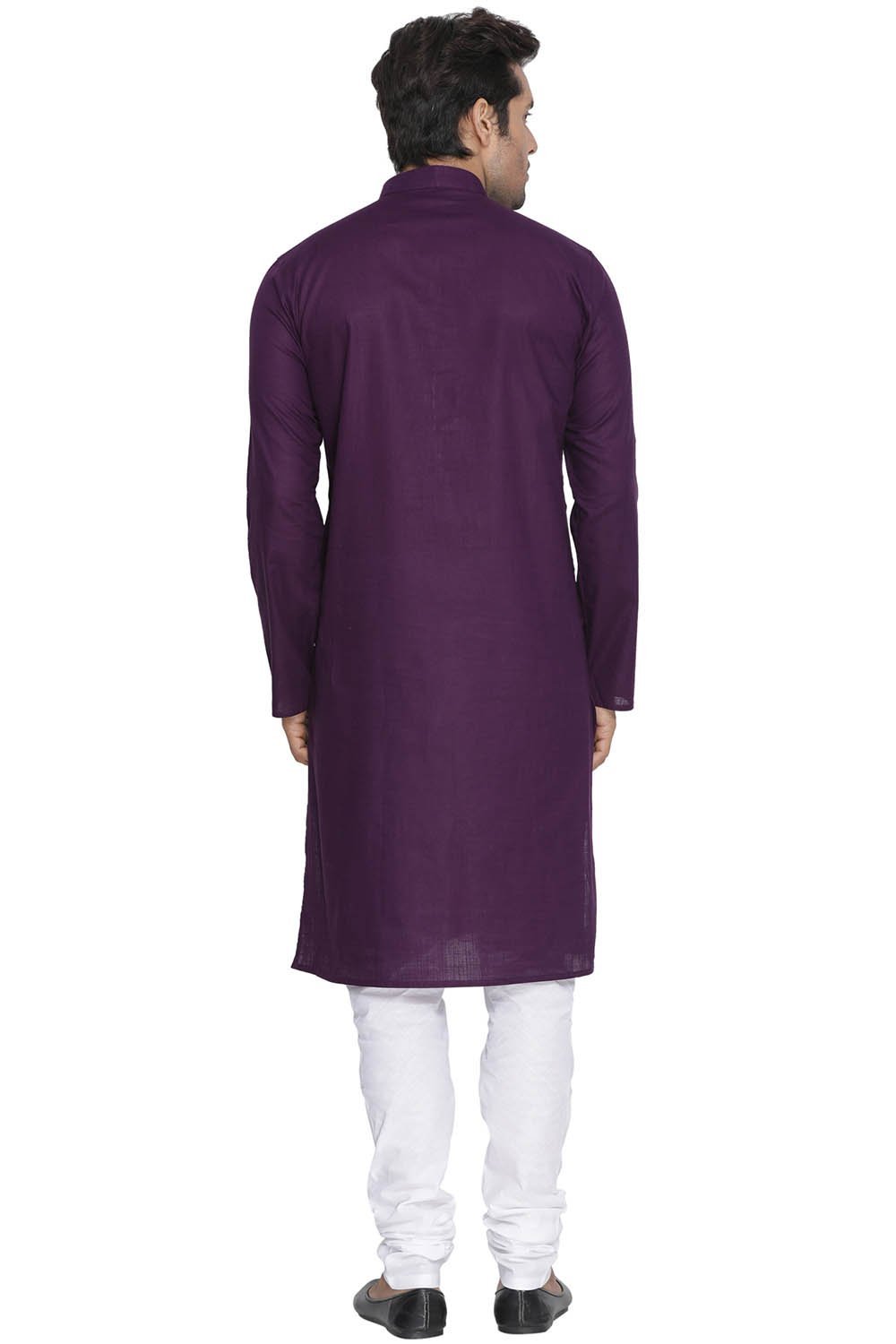 Men's Purple Cotton Linen Blend Kurta and Pyjama Set - Vastramay