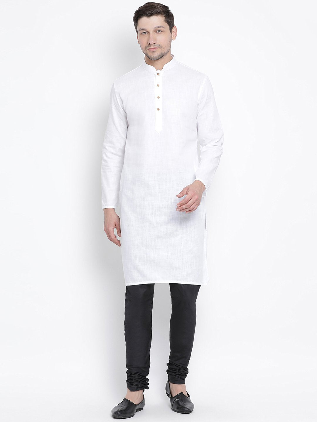 Men's White Cotton Linen Blend Kurta and Pyjama Set - Vastramay