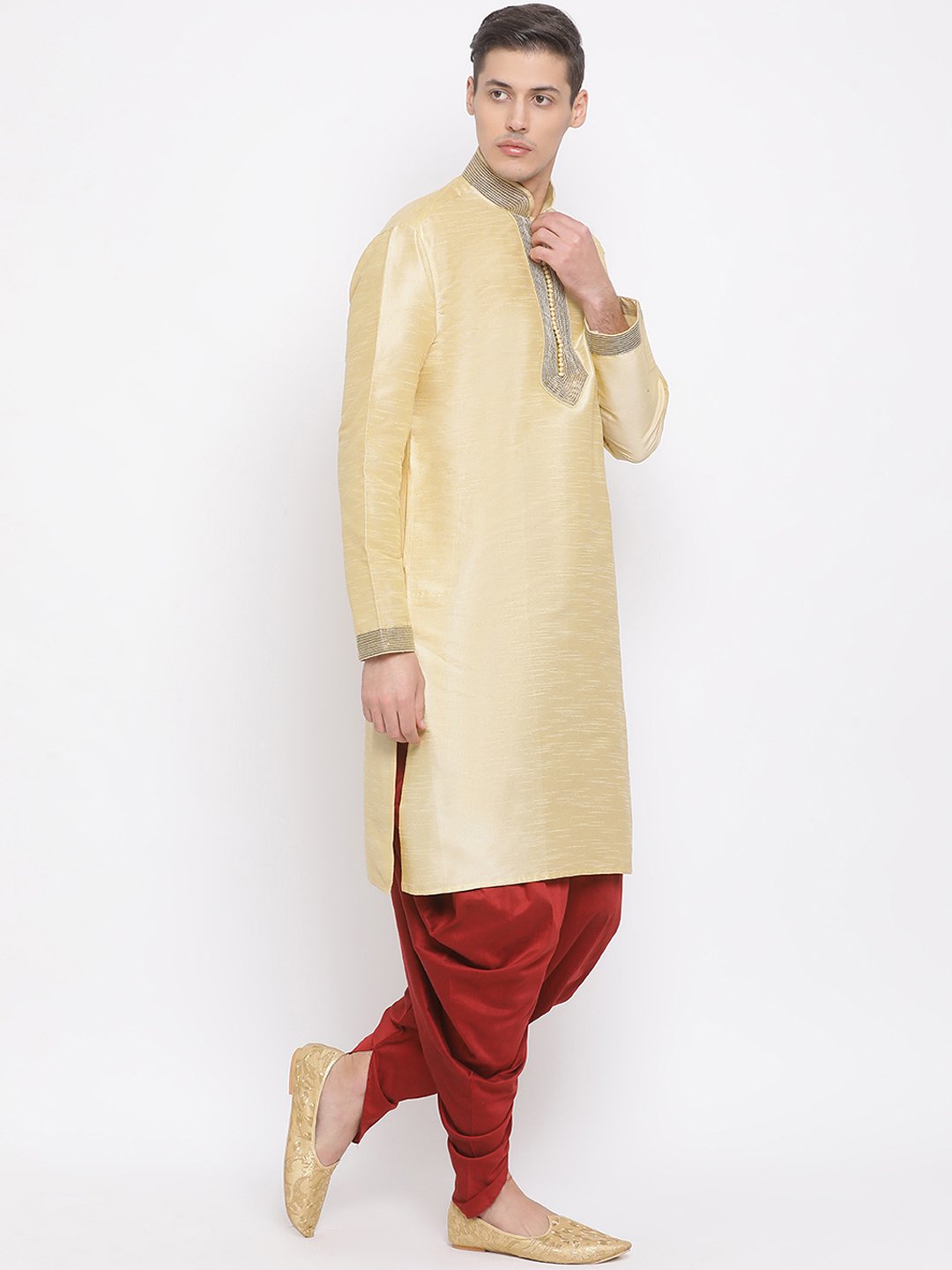 Men's Gold Cotton Silk Blend Kurta - Vastramay