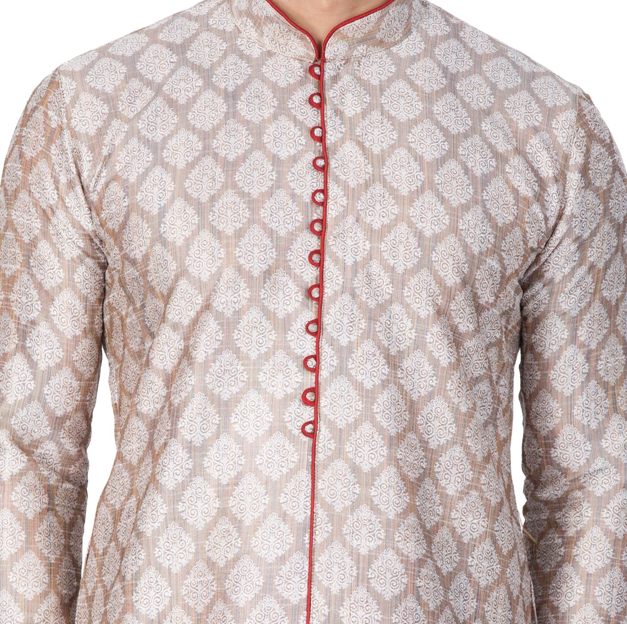 Men's Grey Cotton Silk Blend Kurta and Pyjama Set