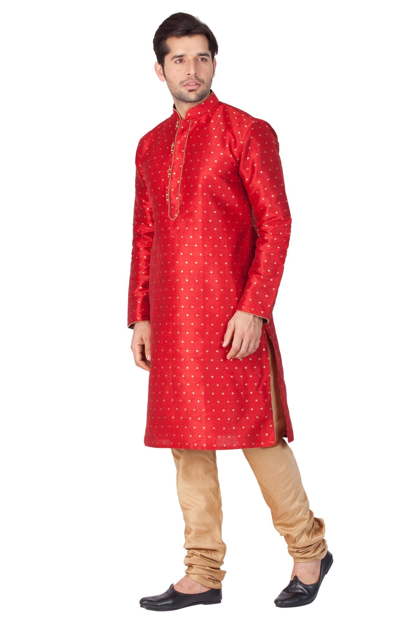 Men's Maroon Cotton Silk Blend Kurta and Pyjama Set