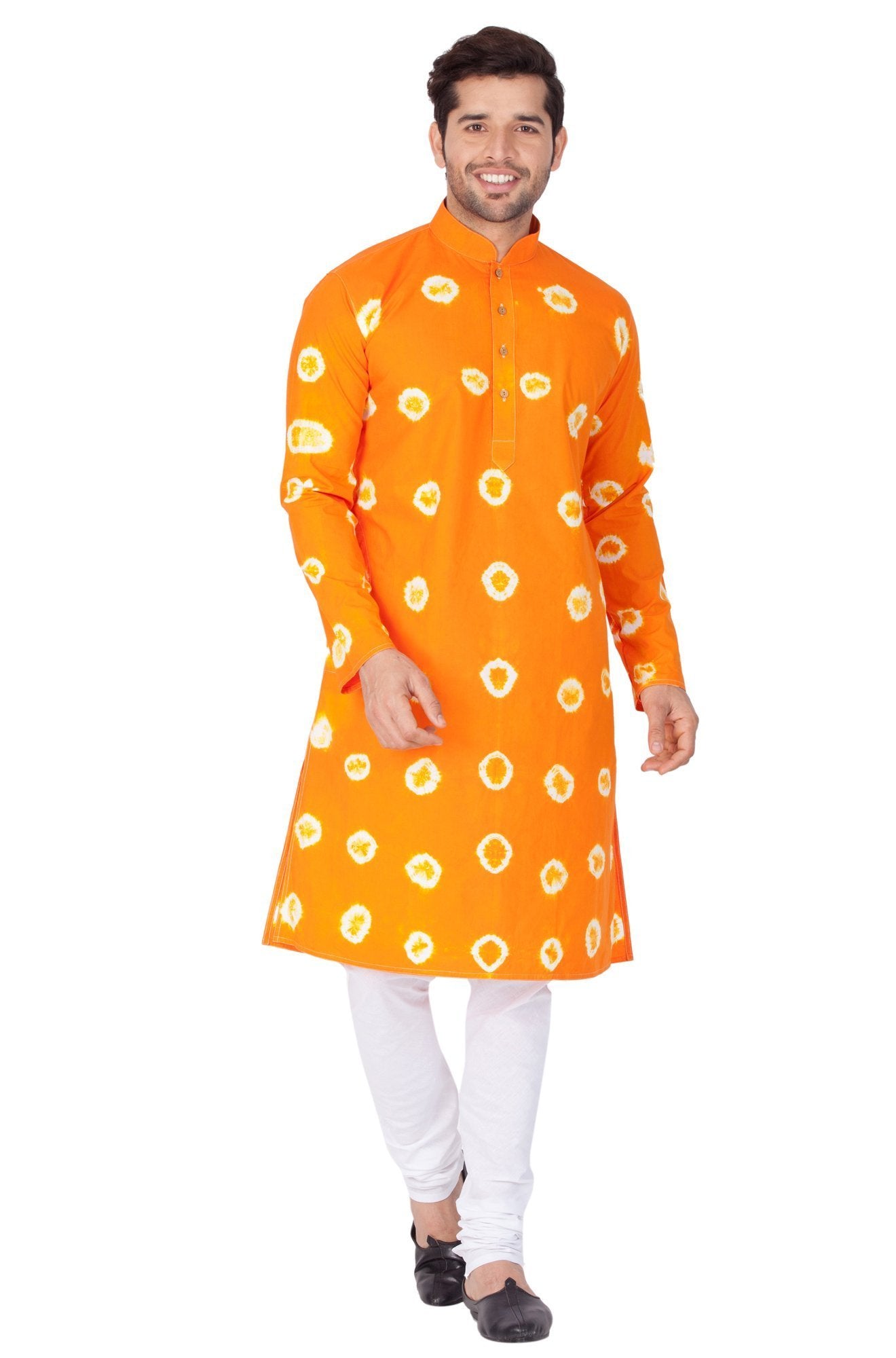 Men's Orange Cotton Kurta and Pyjama Set