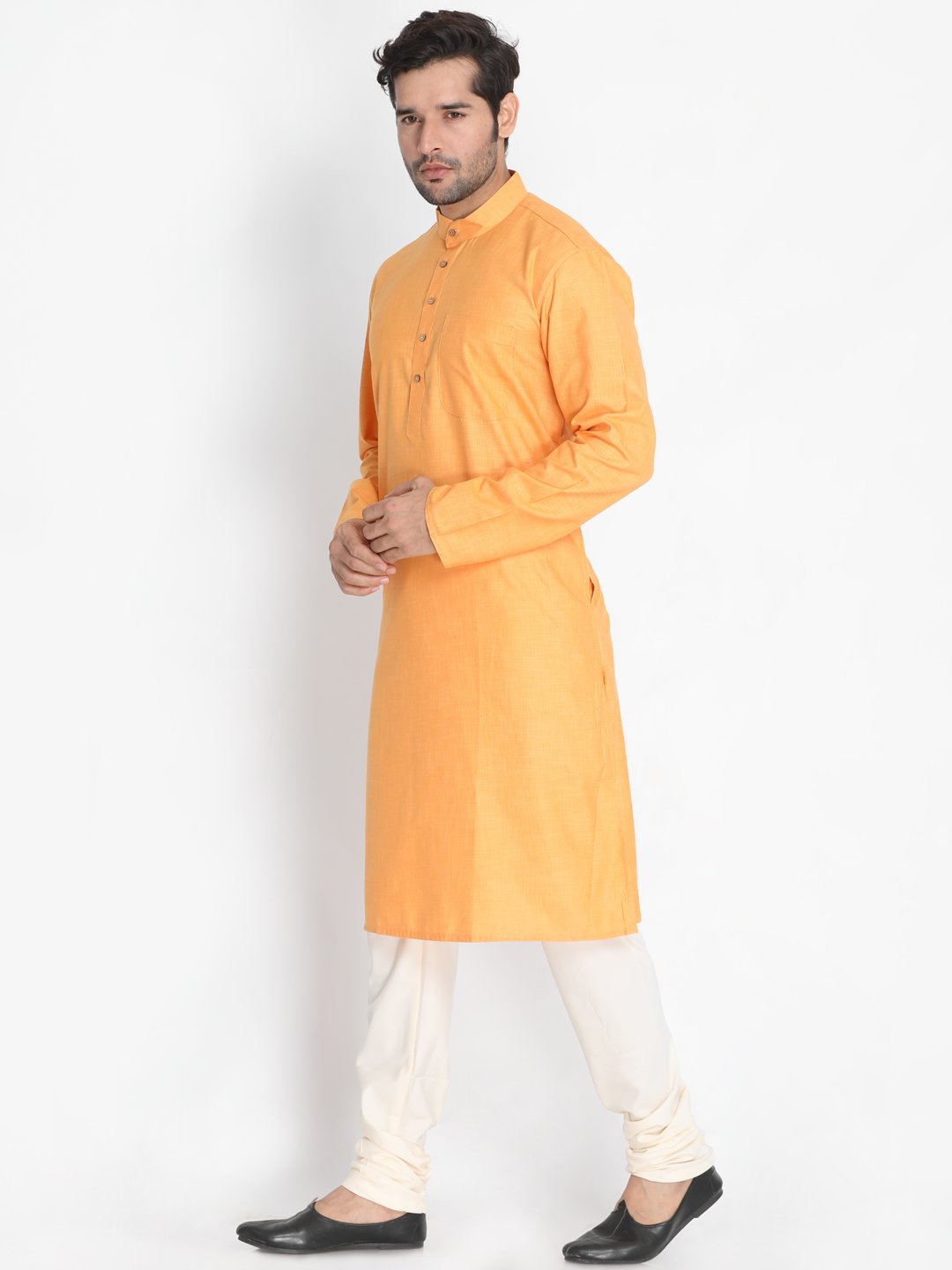 Men's Orange Linen Kurta and Pyjama Set