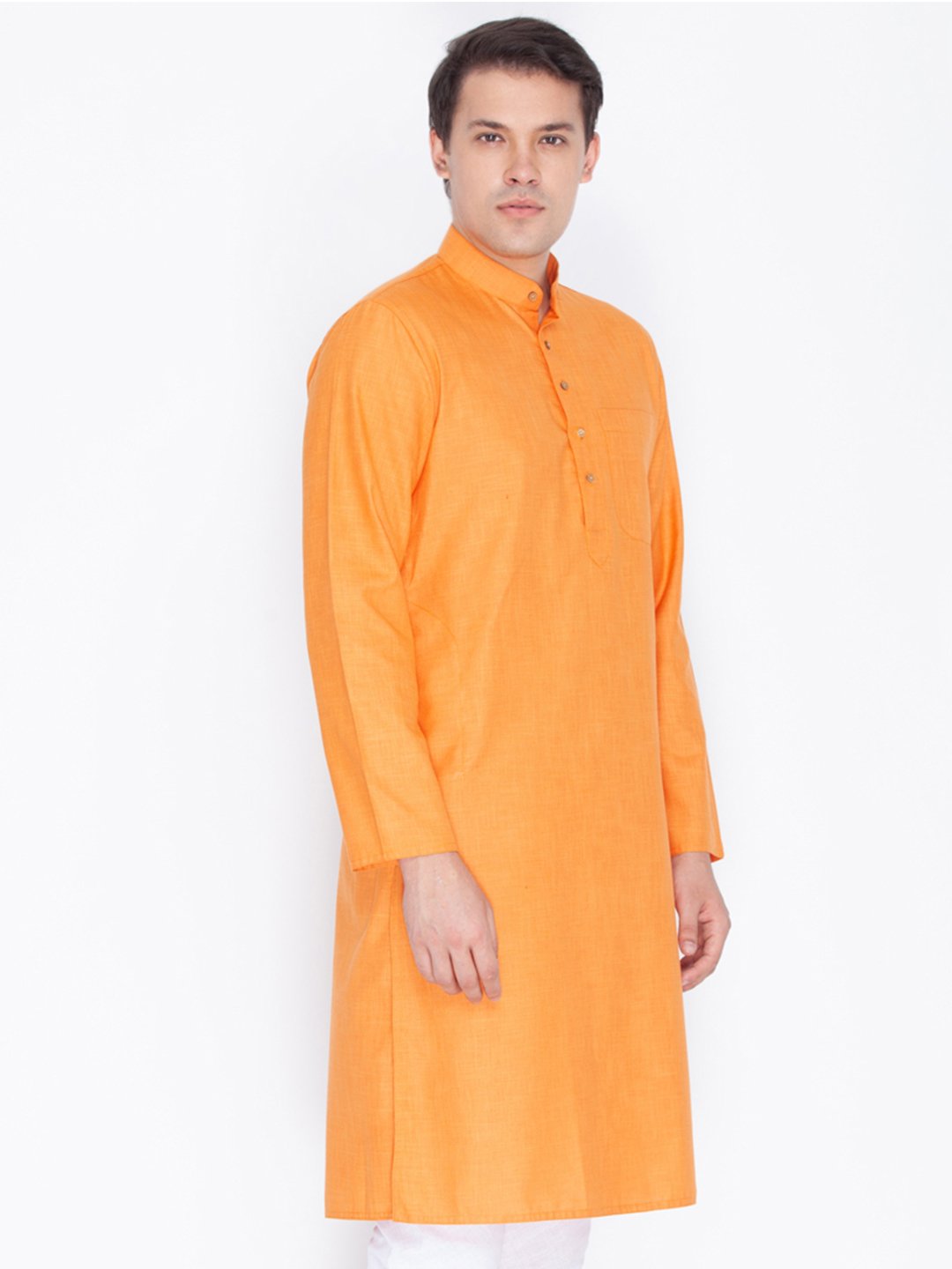 Men's Orange Linen Kurta - Vastramay