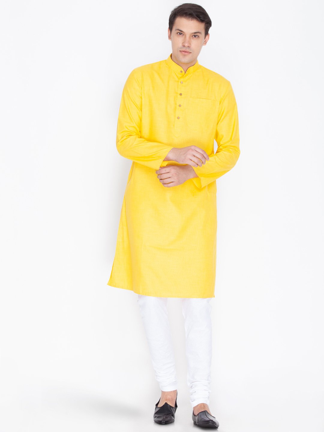 Men's Yellow Linen Kurta - Vastramay