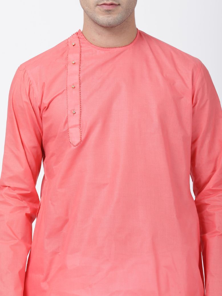 Men's Pink Cotton Blend Kurta