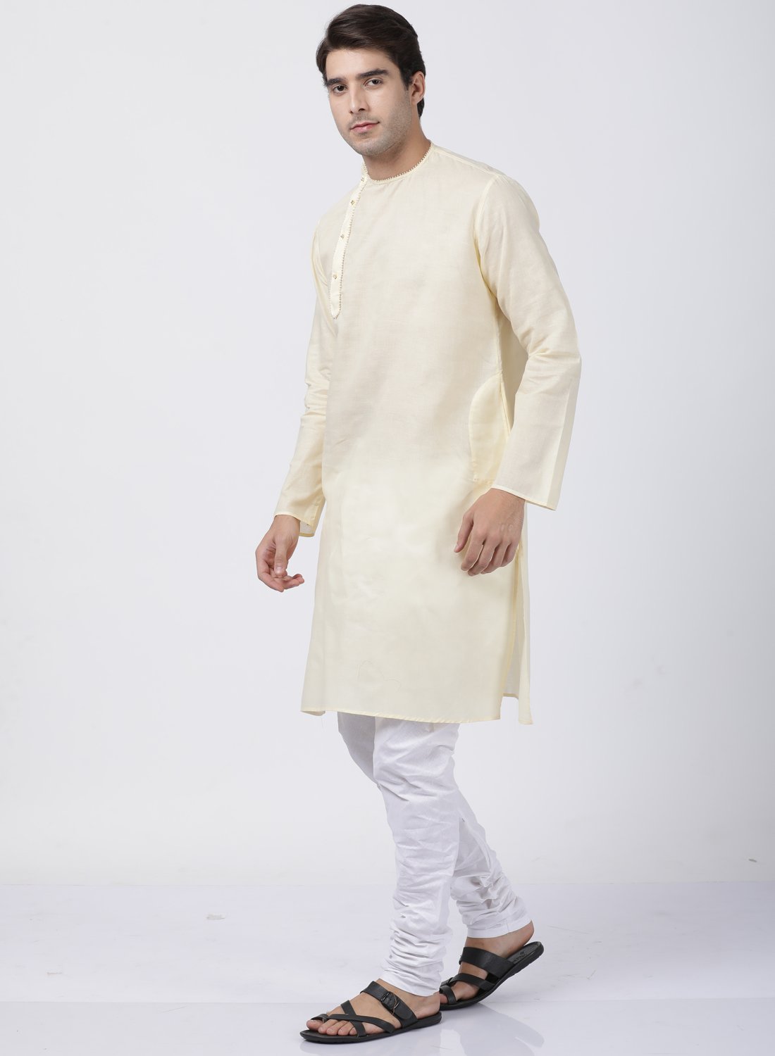 Men's White Cotton Blend Kurta and Pyjama Set