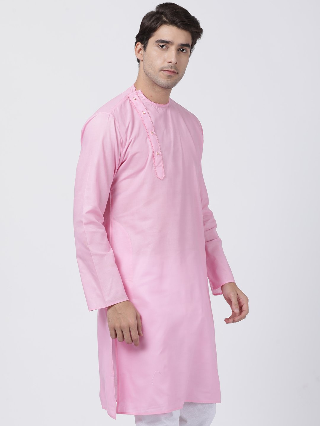 Men's Pink Cotton Blend Kurta - Vastramay