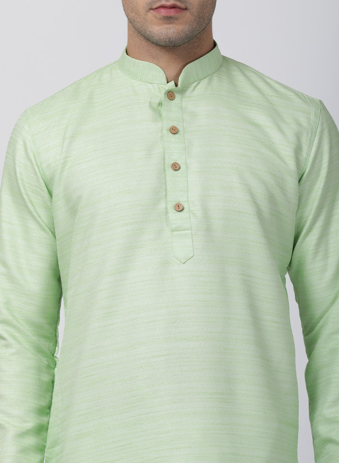 Men's Light Green Cotton Silk Blend Kurta - Vastramay