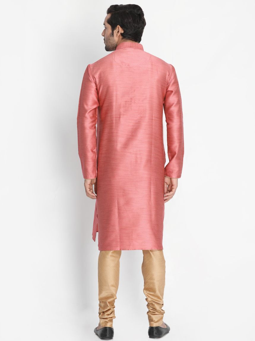 Men's Pink Cotton Silk Blend Kurta and Pyjama Set