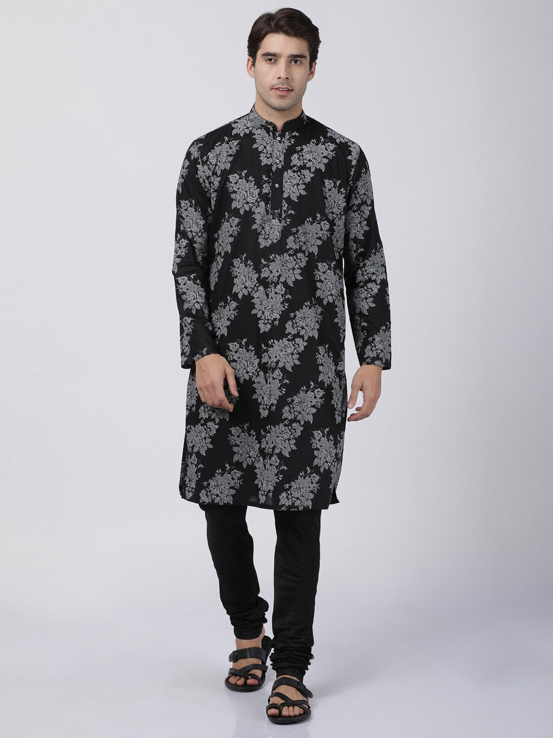 Men's Black Cotton Kurta and Pyjama Set - Vastramay