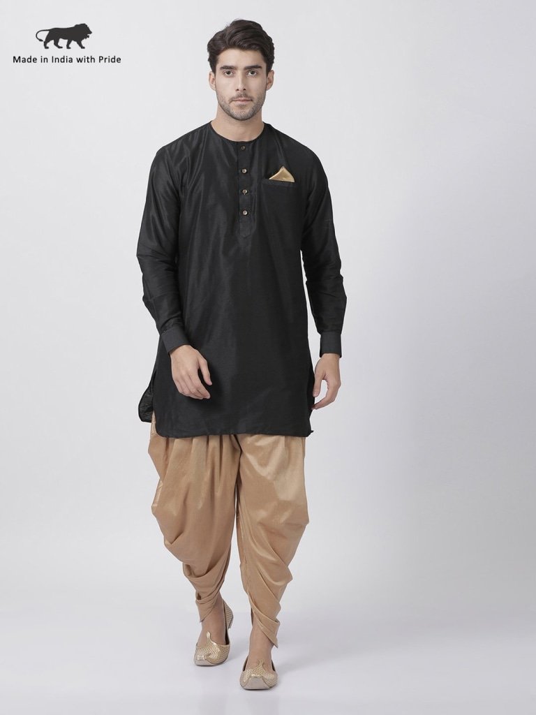 Men's Black Cotton Blend Kurta and Dhoti Pant Set