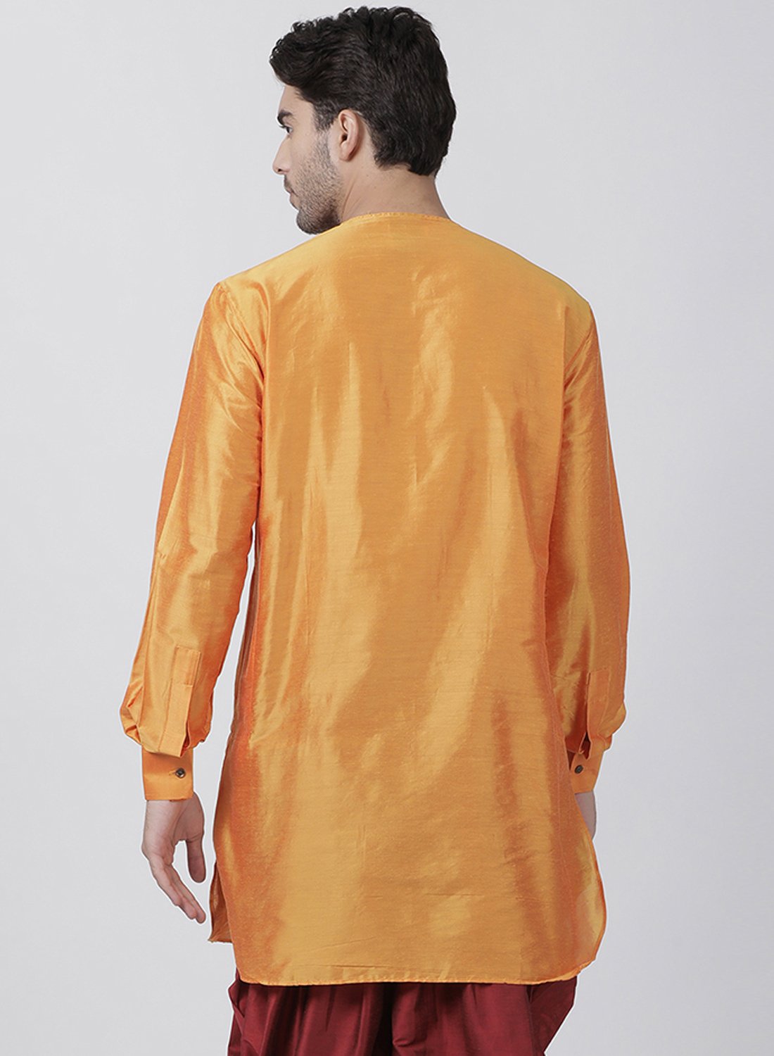 Men's Orange Cotton Blend Kurta - Vastramay