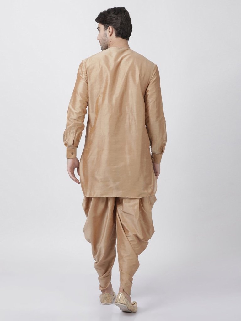 Men's Gold Cotton Blend Kurta and Dhoti Pant Set