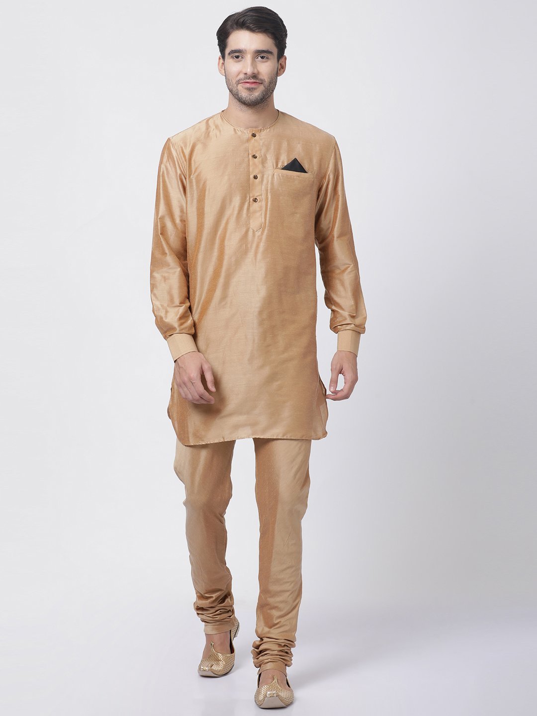 Men's Gold Cotton Blend Kurta and Pyjama Set