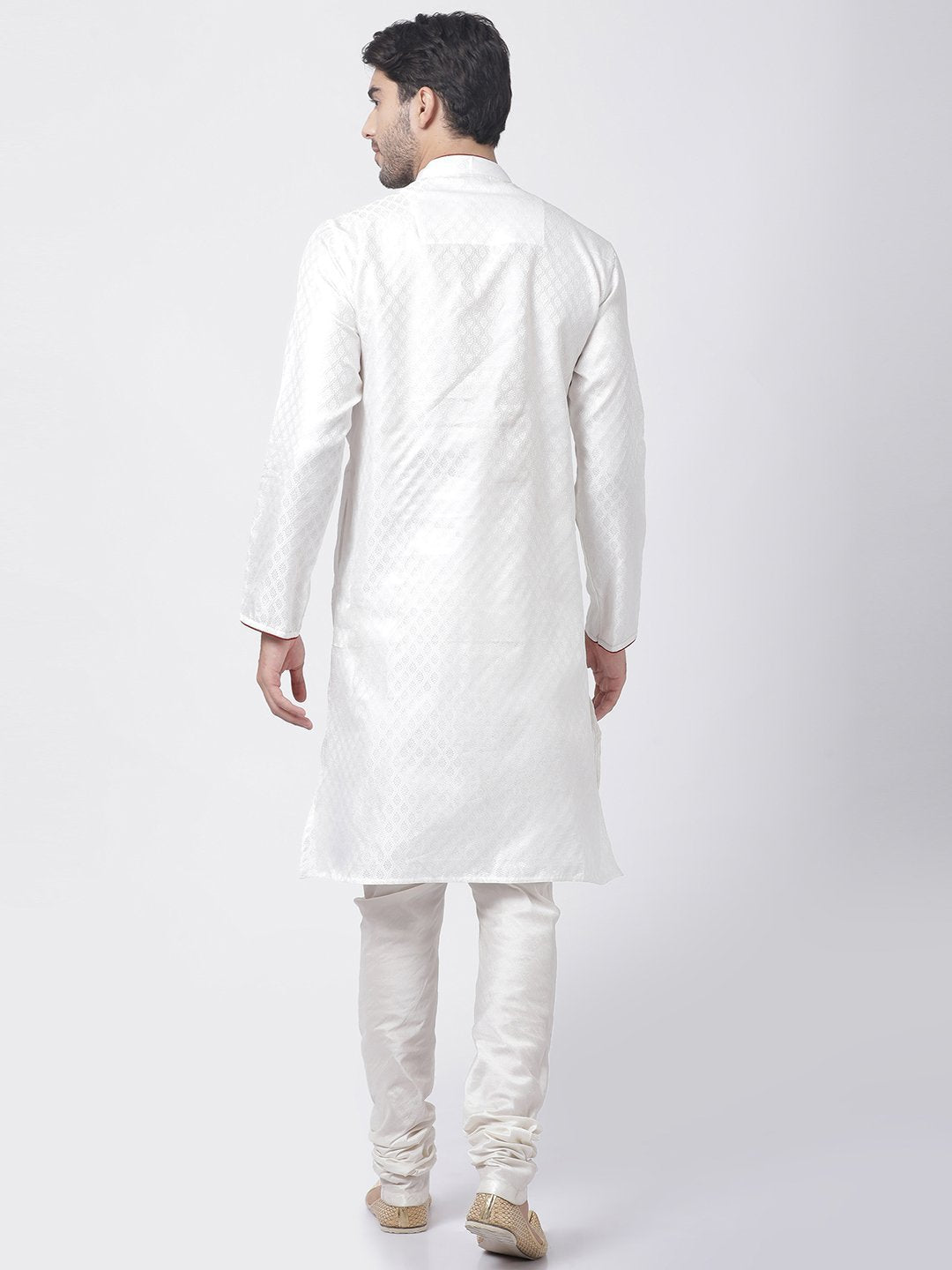 Men's White Cotton Silk Blend Kurta and Pyjama Set