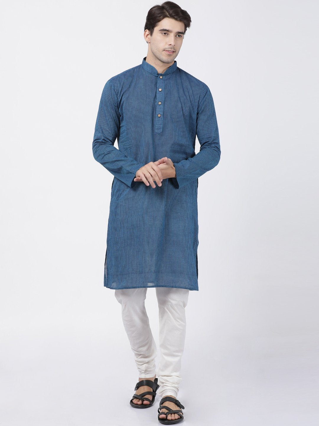 Men's Blue Pure Cotton Kurta and Pyjama Set
