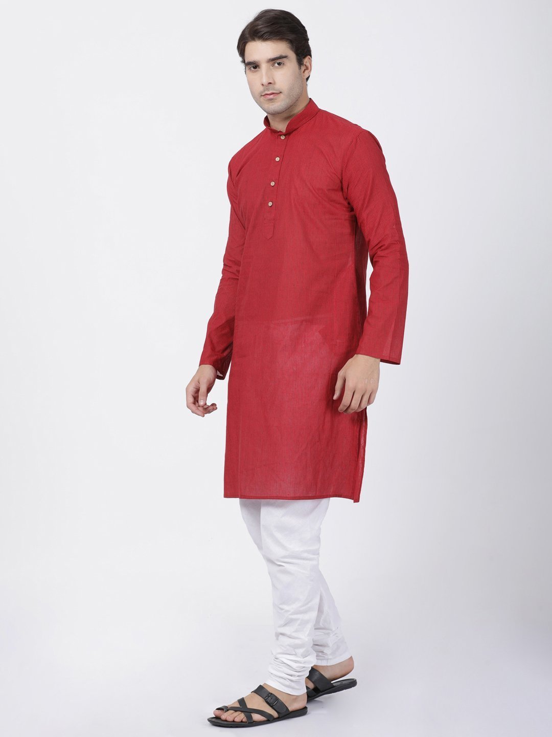 Men's Red Pure Cotton Kurta and Pyjama Set