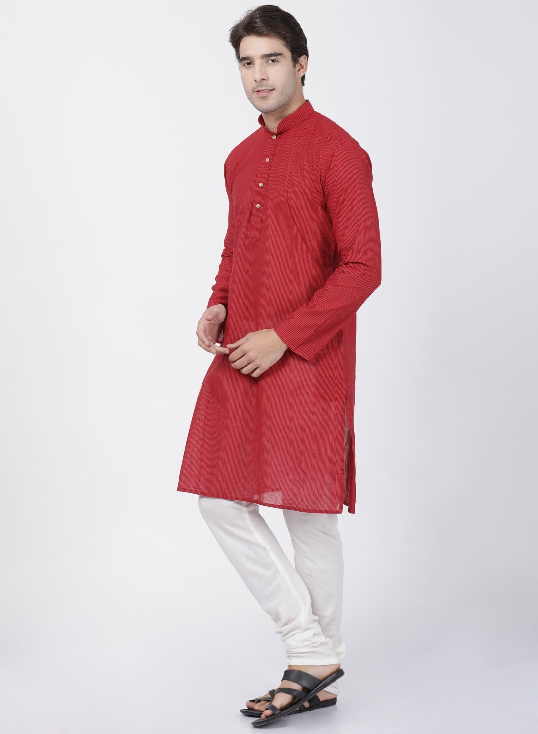 Men's Red Pure Cotton Kurta and Pyjama Set