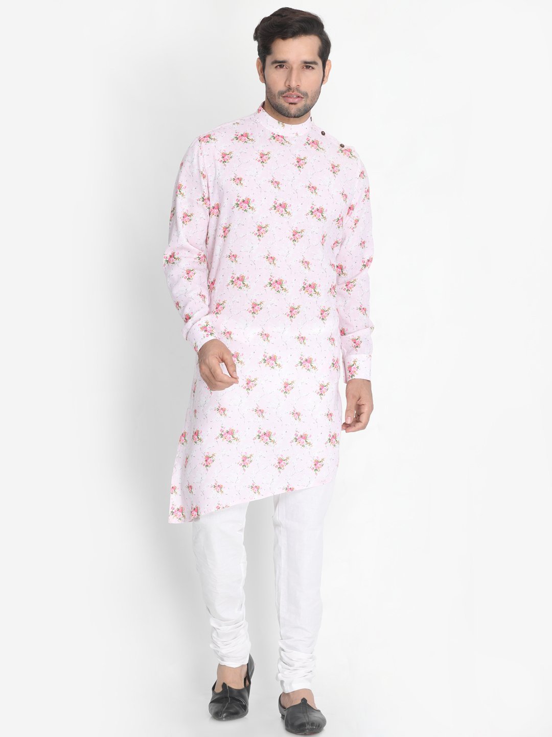 Men's Pink Linen Cotton Blend Kurta and Pyjama Set