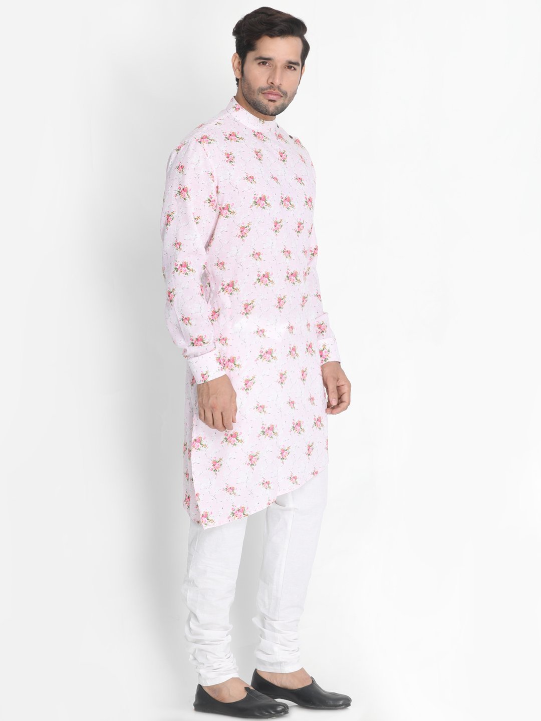 Men's Pink Linen Cotton Blend Kurta and Pyjama Set