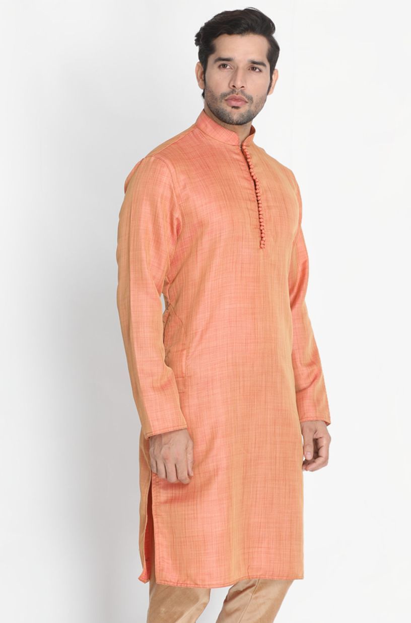 Men's Pink Cotton Silk Blend Kurta