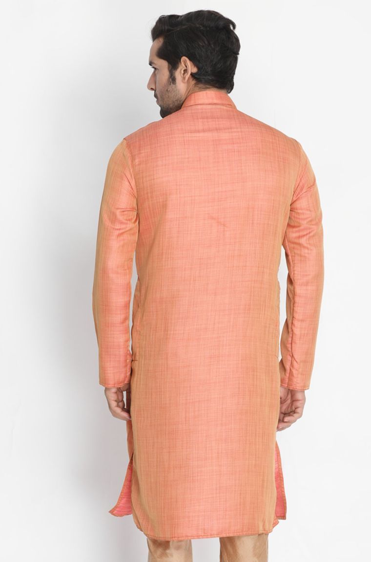 Men's Pink Cotton Silk Blend Kurta