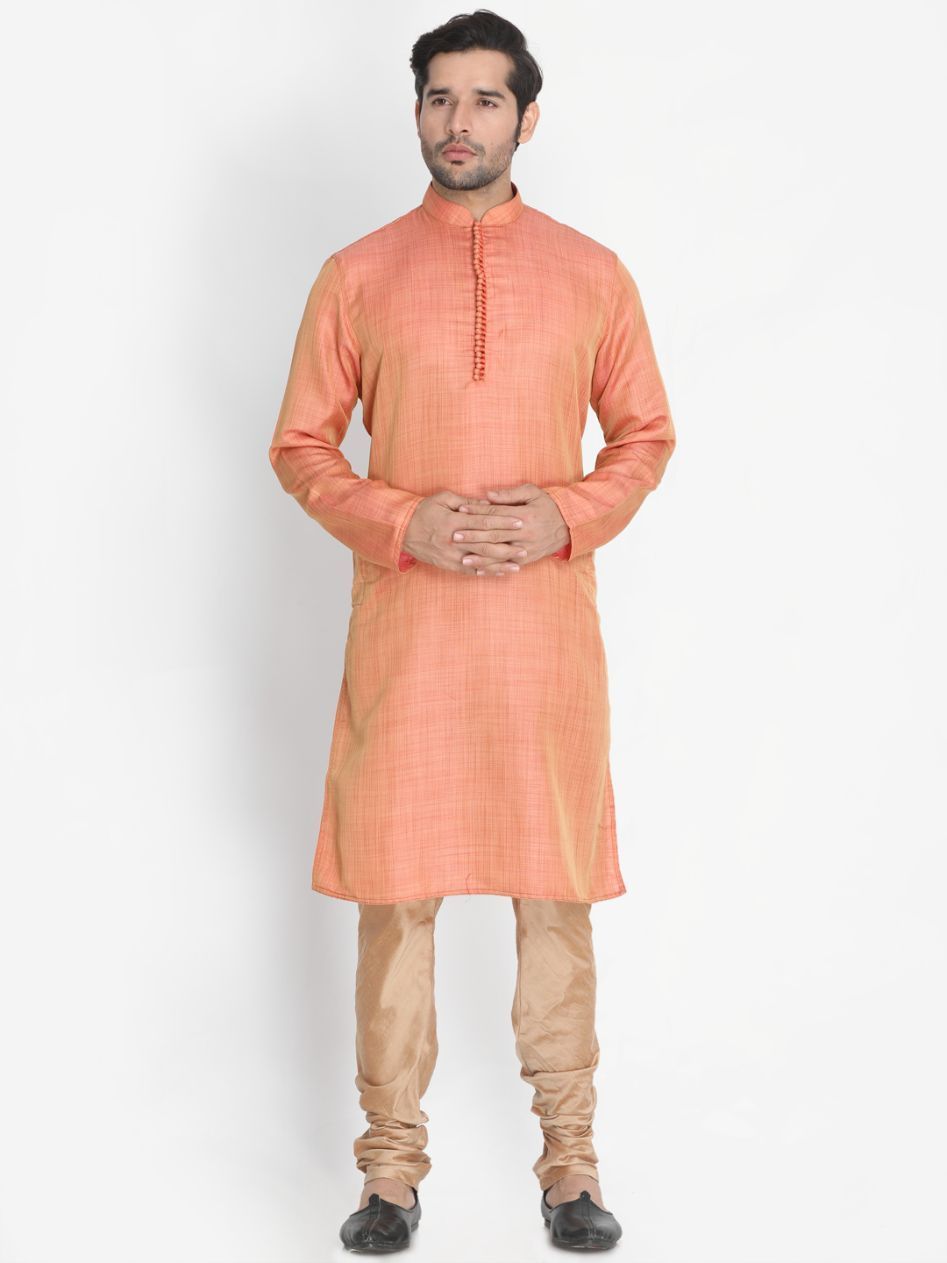 Men's Pink Cotton Silk Blend Kurta