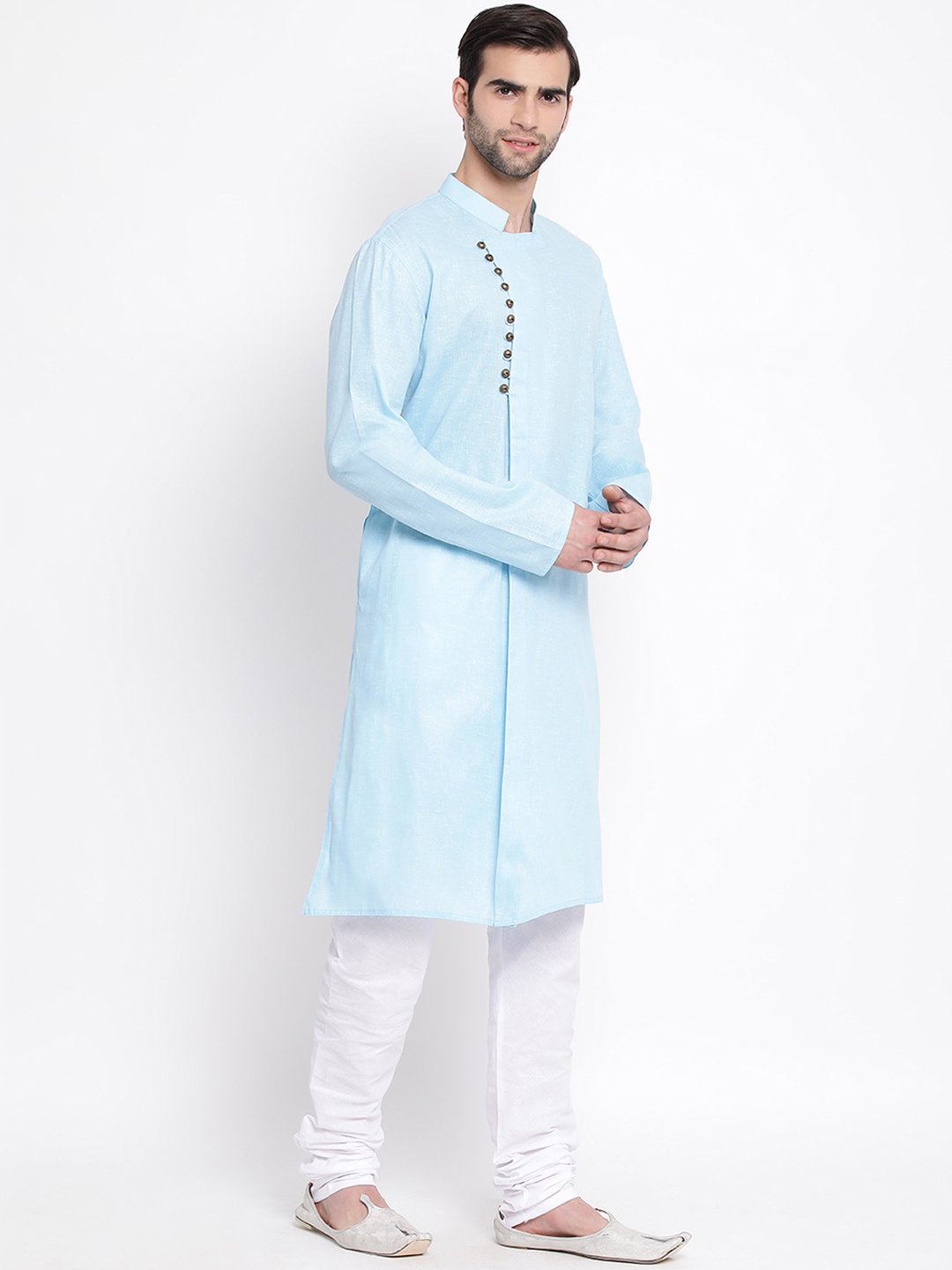 Men's Blue Mix Cotton Kurta and Pyjama Set - Vastramay