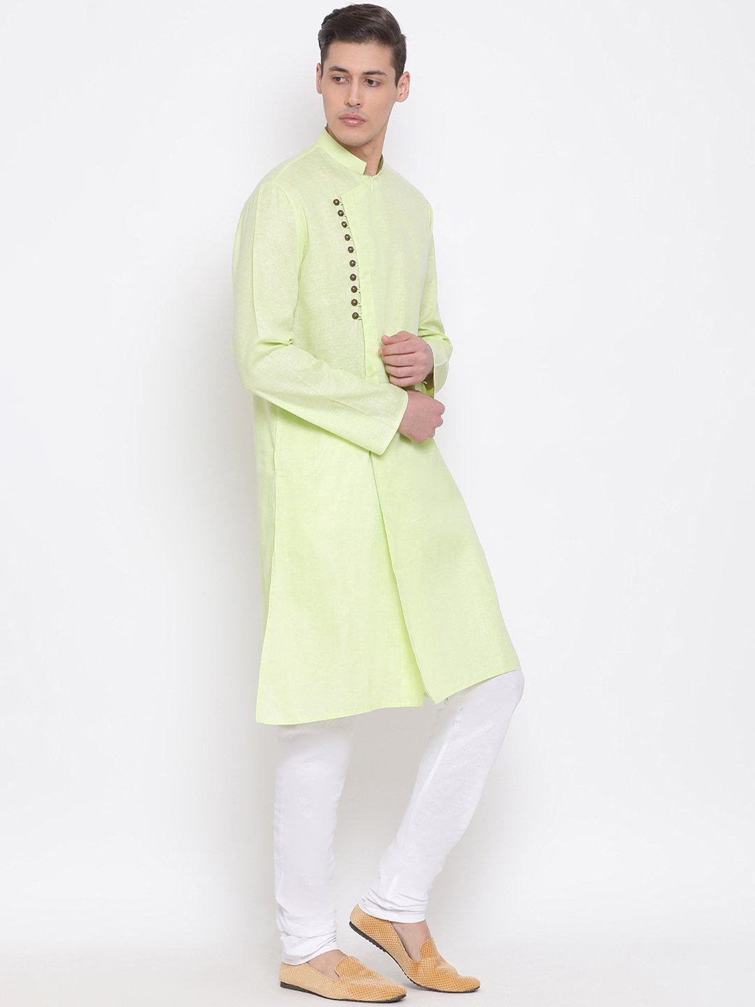Men's Green Mix Cotton Kurta and Pyjama Set - Vastramay