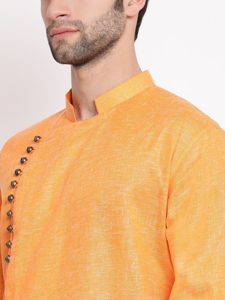 Men's Orange Mix Cotton Kurta and Pyjama Set - Vastramay
