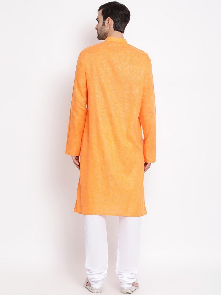 Men's Orange Mix Cotton Kurta and Pyjama Set - Vastramay
