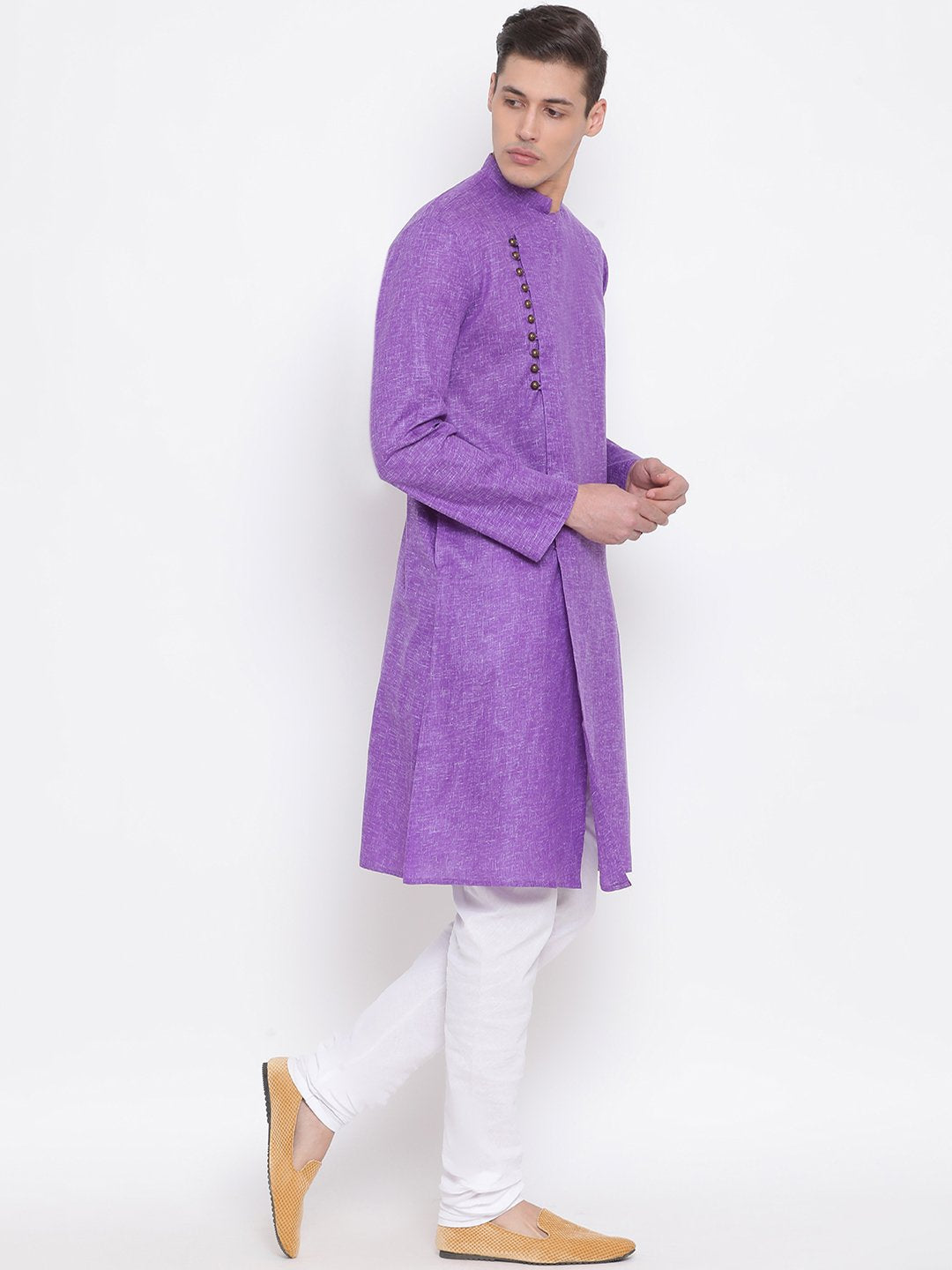 Men's Purple Mix Cotton Kurta and Pyjama Set - Vastramay