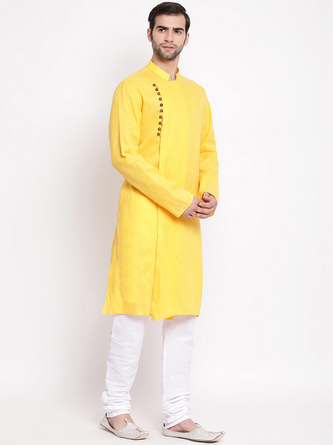 Men's Yellow Mix Cotton Kurta and Pyjama Set - Vastramay