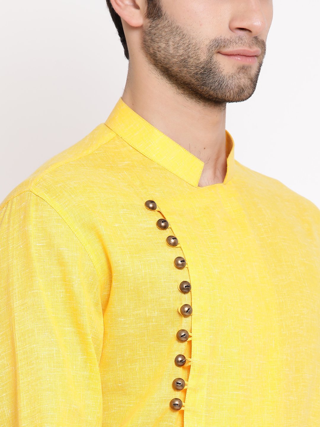 Men's Yellow Mix Cotton Kurta and Pyjama Set - Vastramay