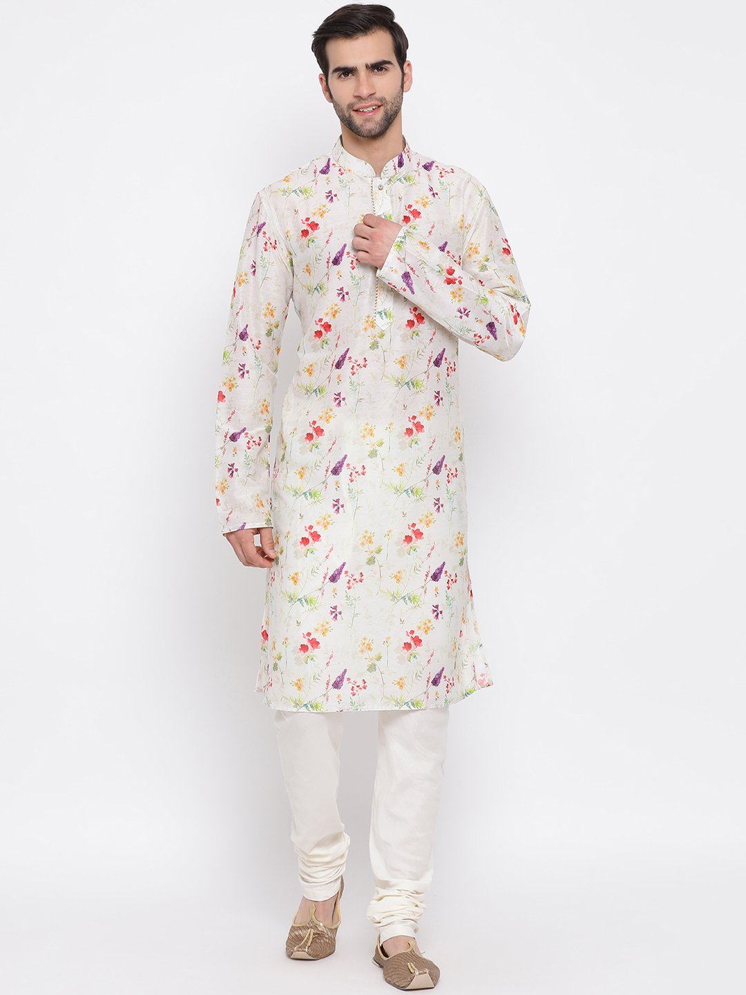 Men's Cream Cotton Blend Kurta and Pyjama Set - Vastramay