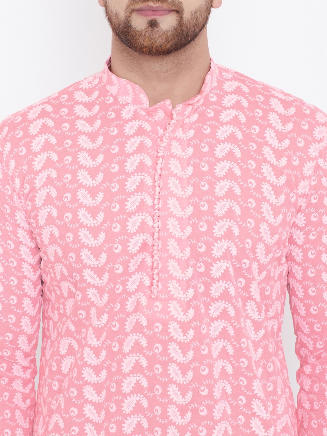 Men's Pink and White Chikankari Kurta Pyjama Set - Vastramay