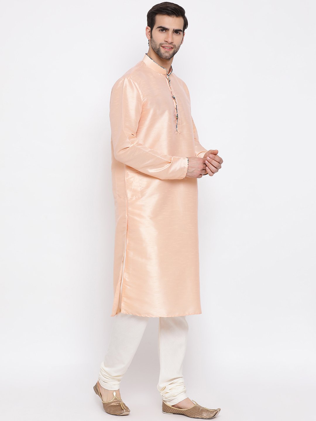 Men's Peach Silk Kurta Pyjama Set - Vastramay