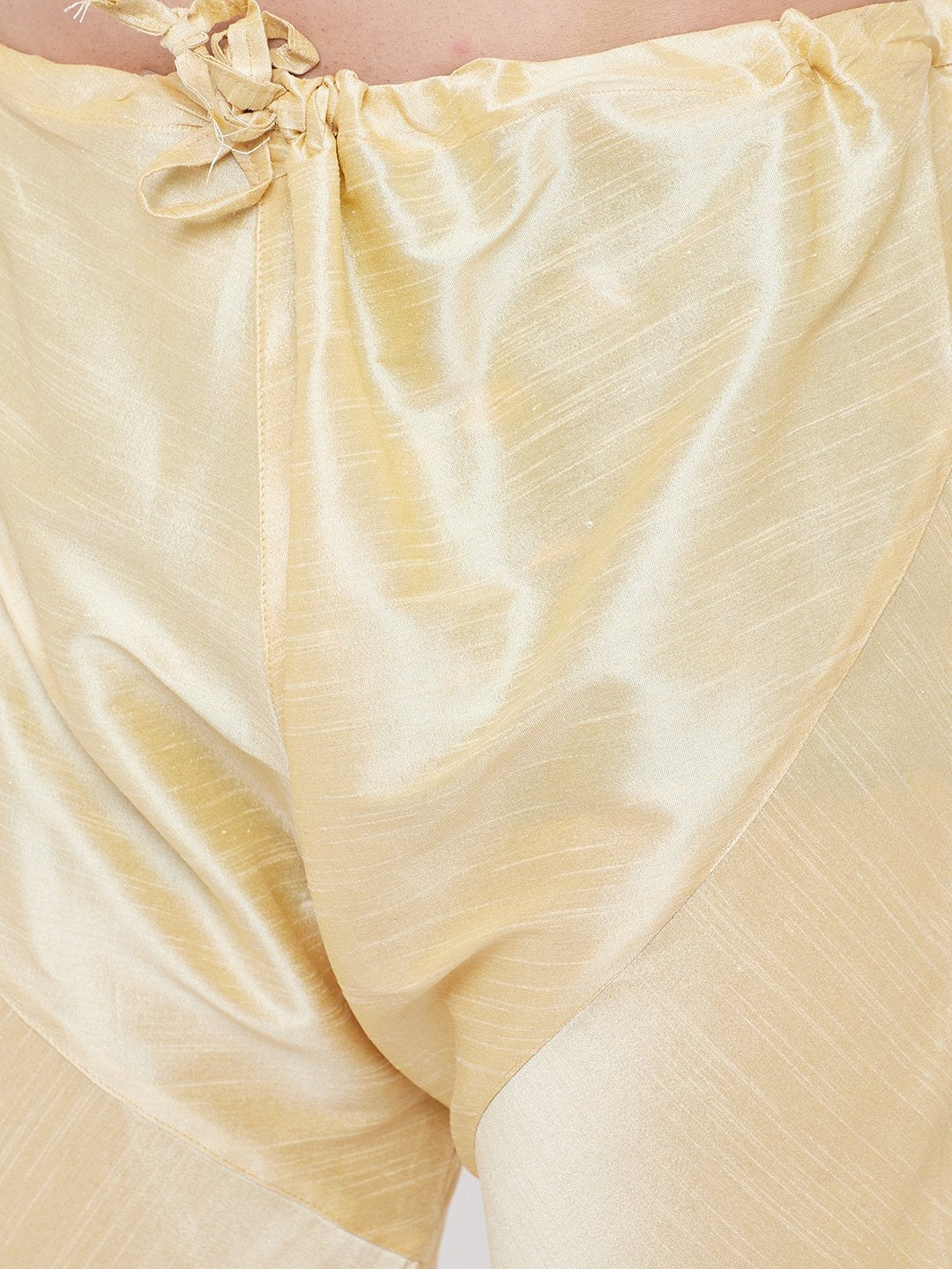 Men's Beige And Gold Silk Blend Kurta Pyjama Set