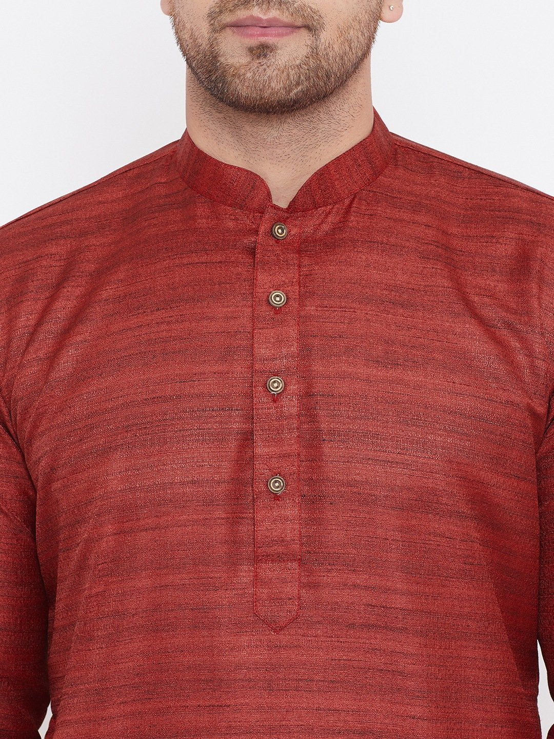 Men's Maroon And Rose Gold Silk Blend Kurta Pyjama Set