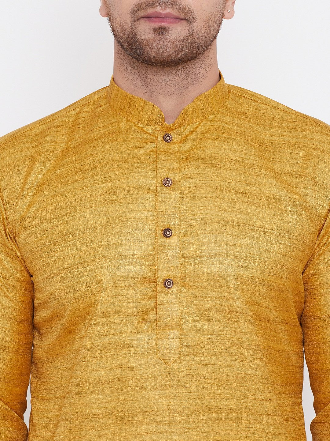 Men's Mustard And Gold Silk Blend Kurta Pyjama Set